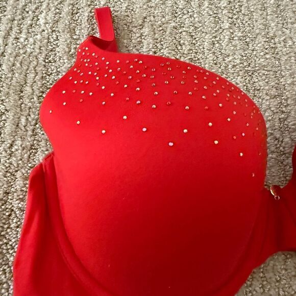 Victoria Secret Lined Demi Rhinestones Red  Bra - Picture 2 of 6